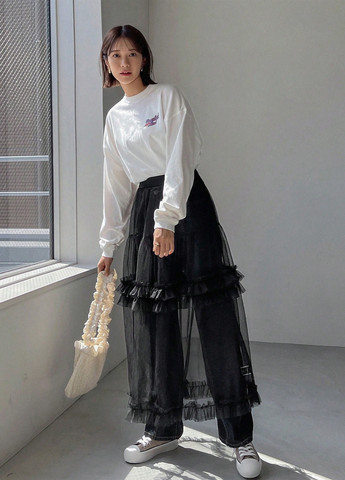 Черная кэжуал однотонная юбка SHEIN а-силуэта (трапеция)