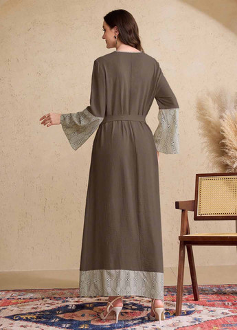 Серо-коричневое кэжуал платье а-силуэт SHEIN колор блок