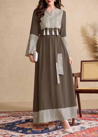 Серо-коричневое кэжуал платье а-силуэт SHEIN колор блок