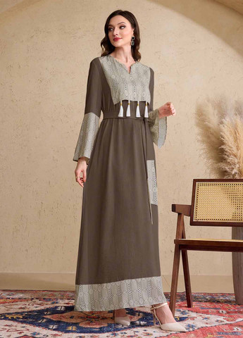 Серо-коричневое кэжуал платье а-силуэт SHEIN колор блок