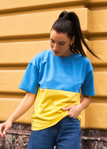Сине-желтая повседневный футболка ISSA PLUS с коротким рукавом