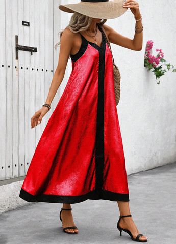 Красное кэжуал платье а-силуэт SHEIN колор блок