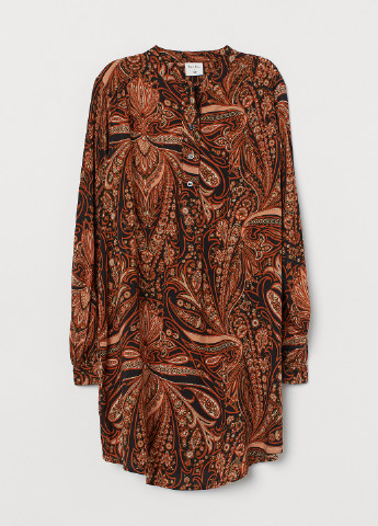 Терракотовое кэжуал платье а-силуэт H&M с орнаментом