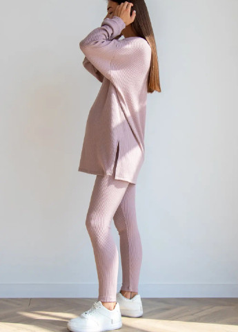 Стильний трикотажний костюм для вагітних пудра з кофтою oversize крою та звуженими лосинами To Be (254054093)