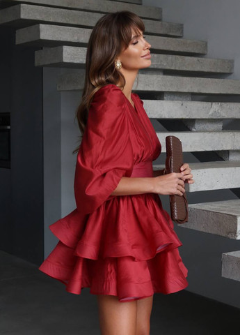 Красное праздничный, коктейльное, вечернее, кэжуал платье клеш No Brand однотонное