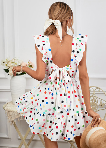 Белое кэжуал платье клеш, в стиле ампир, с открытой спиной SHEIN в горошек