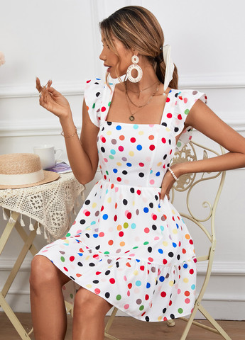 Белое кэжуал платье клеш, в стиле ампир, с открытой спиной SHEIN в горошек