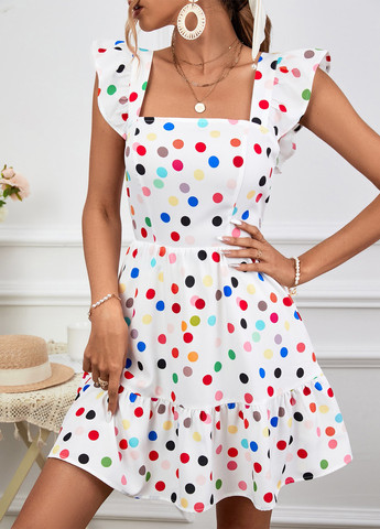 Белое кэжуал платье клеш, в стиле ампир, с открытой спиной SHEIN в горошек