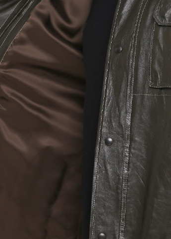 Оливковая (хаки) демисезонная куртка кожаная Koranso