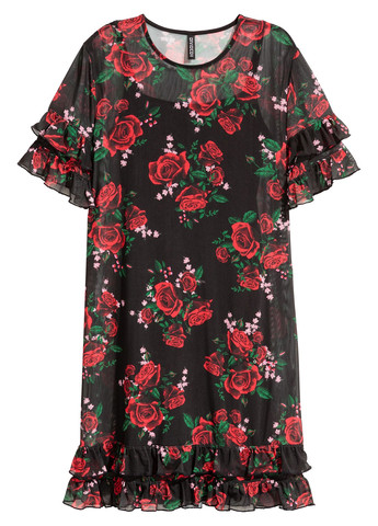 Чорна кежуал сукня H&M троянди