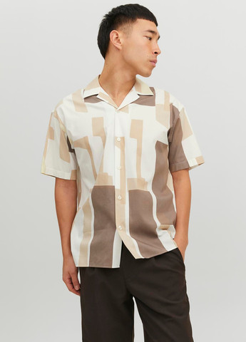 Бежевая кэжуал рубашка с геометрическим узором Jack & Jones