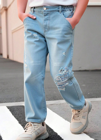 Голубые демисезонные прямые джинсы SHEIN