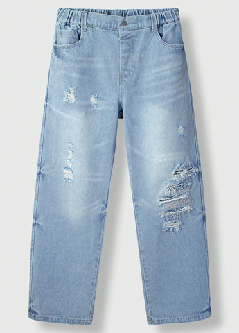 Голубые демисезонные прямые джинсы SHEIN