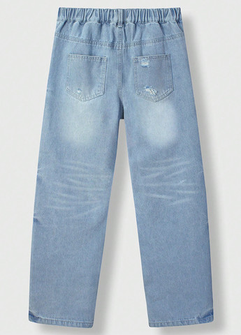 Голубые демисезонные прямые джинсы SHEIN