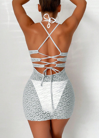 Серо-голубое пляжное платье с открытой спиной SHEIN однотонное