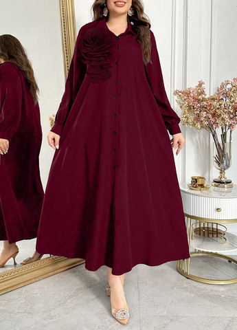 Темно-бордова святковий, вечірня сукня а-силует, сукня-сорочка SHEIN однотонна