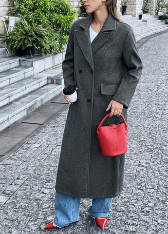 Темно-сіре демісезонне Пальто двобортне SHEIN