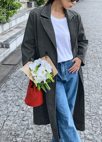 Темно-сіре демісезонне Пальто двобортне SHEIN