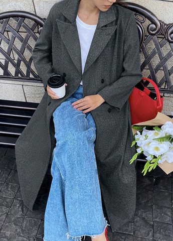 Темно-сіре демісезонне Пальто двобортне SHEIN