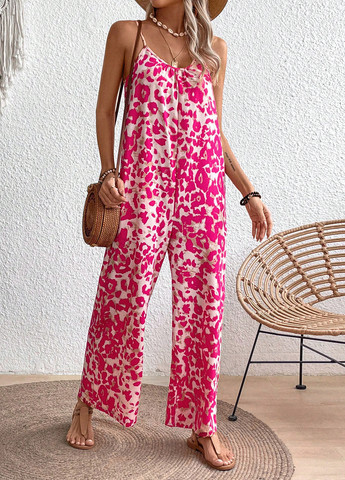 Комбінезон SHEIN леопардовий рожевий кежуал поліестер