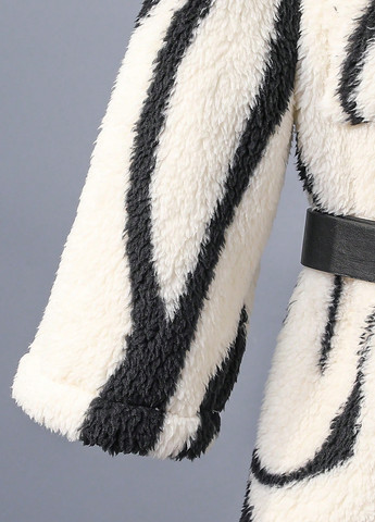 Чорно-білий зимнє Пальто однобортне SHEIN