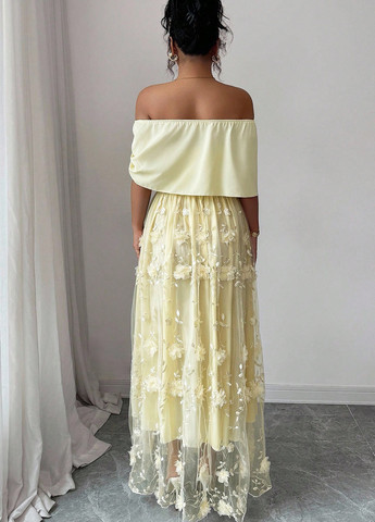 Світло-жовтий святковий сукня з відкритими плечима SHEIN однотонна