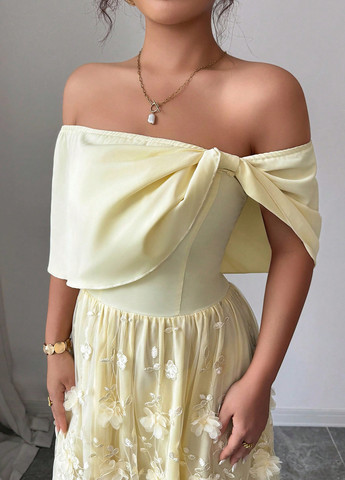 Світло-жовтий святковий сукня з відкритими плечима SHEIN однотонна
