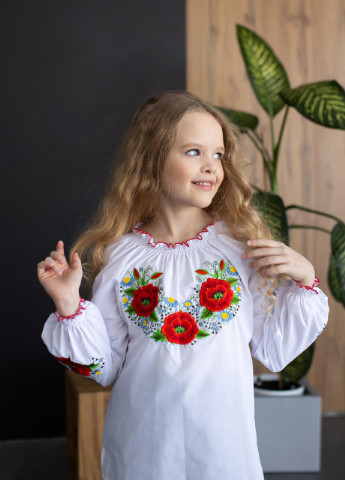 Вишита блузка для дівчинки з довгим рукавом Маків Цвіт Melanika (228040581)