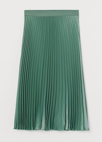 Зеленая кэжуал однотонная юбка H&M а-силуэта (трапеция), плиссе