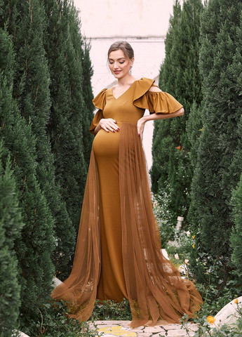 Коричнева вечірня сукня для вагітних зі шлейфом SHEIN однотонна