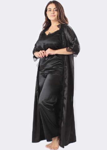 Чорний демісезонний комплект (топ, брюки, халат) Ghazel