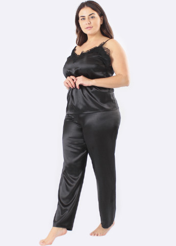 Чорний демісезонний комплект (топ, брюки, халат) Ghazel
