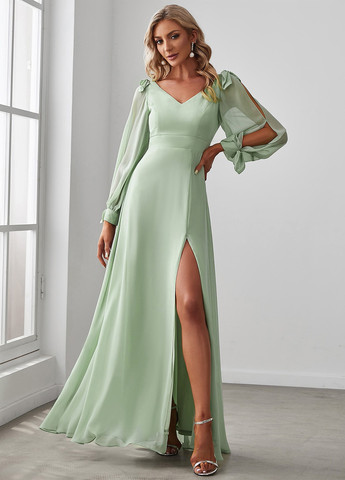 Мятное вечернее платье а-силуэт, с открытой спиной SHEIN однотонное