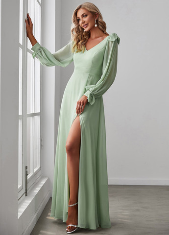 Мятное вечернее платье а-силуэт, с открытой спиной SHEIN однотонное