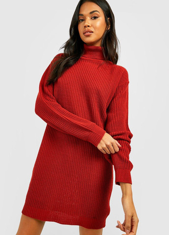 Темно-красное кэжуал платье платье-свитер Boohoo однотонное