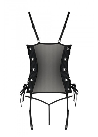Сетчатый корсет из эко-кожи Malwia Corset black L/XL: с люверсами и съемными пажами Passion (255457839)