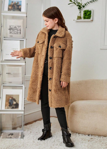 Коричневое демисезонное Пальто пальто-рубашка SHEIN