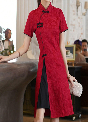 Красное праздничный, кэжуал платье а-силуэт SHEIN однотонное