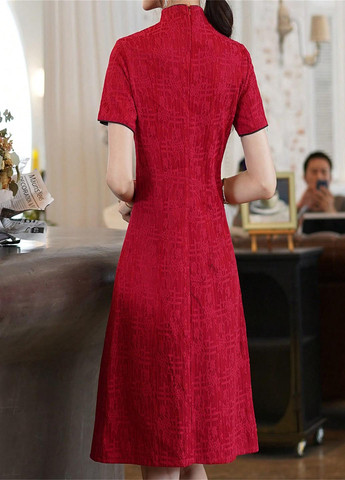 Красное праздничный, кэжуал платье а-силуэт SHEIN однотонное