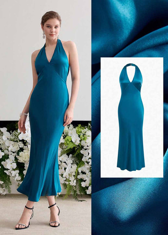 Морской волны вечернее платье годе, с открытой спиной SHEIN однотонное