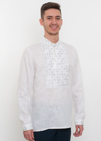 Белая кэжуал рубашка однотонная Vyshyvanka с длинным рукавом