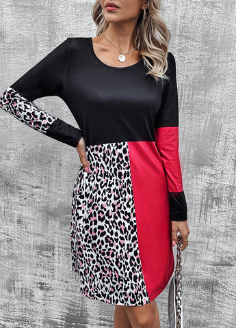 Комбінована кежуал сукня а-силует SHEIN леопардовий