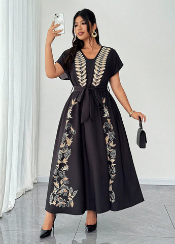 Чорна святковий, кежуал сукня а-силует SHEIN з квітковим принтом