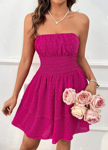 Фуксинова (кольору Фукія) кежуал сукня з відкритими плечима SHEIN однотонна