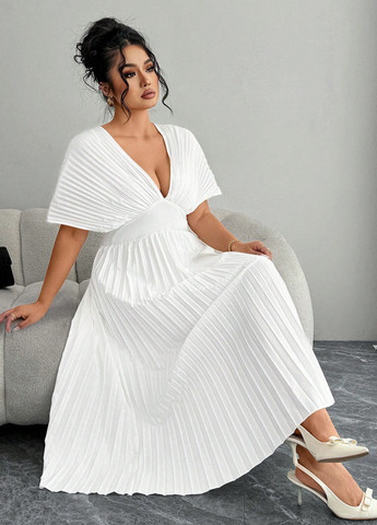 Білий кежуал сукня плісована SHEIN однотонна