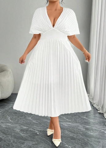 Білий кежуал сукня плісована SHEIN однотонна