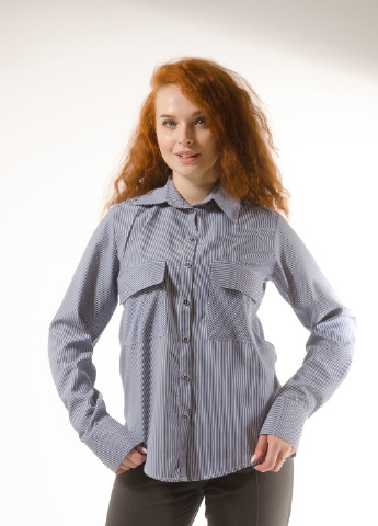 Синяя демисезонная классическая женская рубашка в стильную мелкую полоску INNOE Блуза