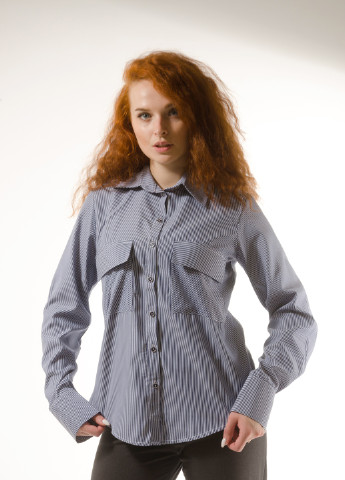 Синяя демисезонная классическая женская рубашка в стильную мелкую полоску INNOE Блуза