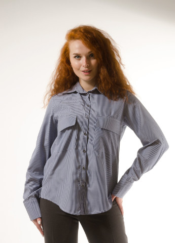 Синяя классическая женская рубашка в стильную мелкую полоску INNOE Блуза