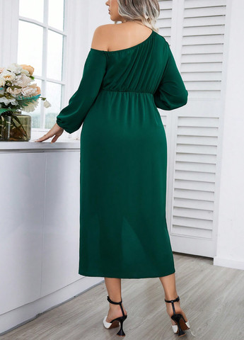 Темно-зелена кежуал сукня на одне плече SHEIN однотонна